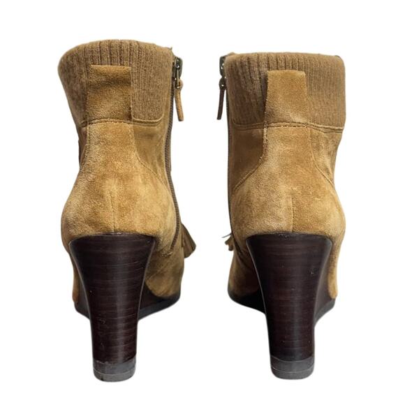 Women’s Franco Sarto Camel Brown Leather Wedge Bootie Heel Boots - Size 7.5 - Picture 3 of 5